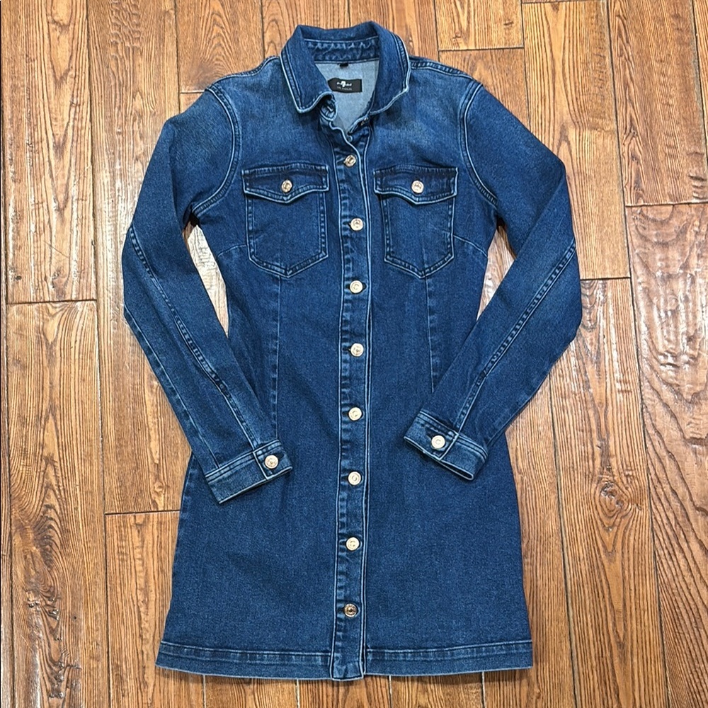 7 For All Mankind Blue Midi Dress Fitted Denim